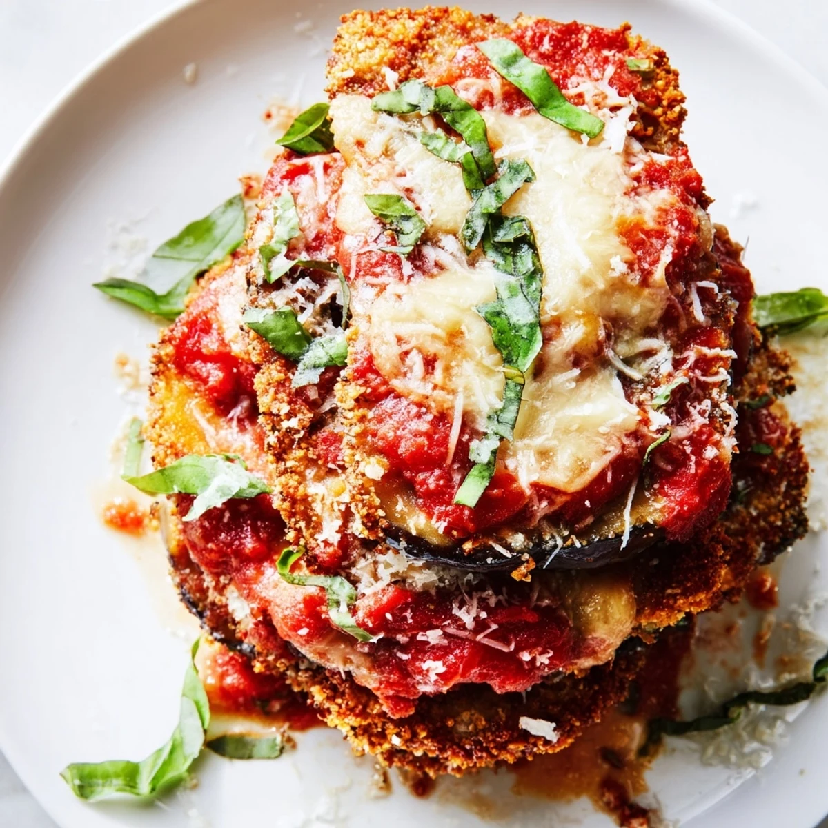 Golden, bubbly Eggplant Parmesan, a comforting Italian baked dish layered with cheese and sauce.
