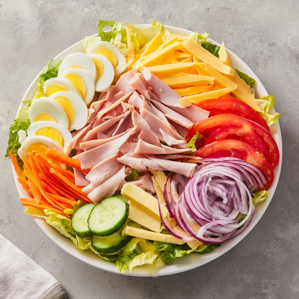 Fresh, crisp Chef Salad with hard-boiled eggs, perfect for a light yet satisfying lunch.