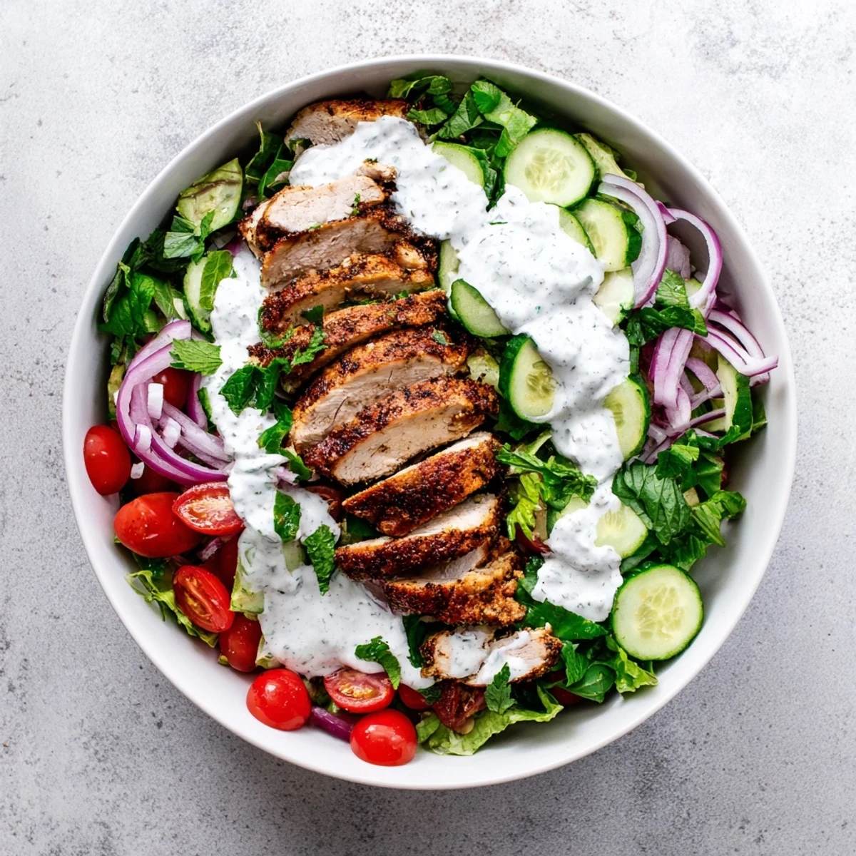 Tender, golden Chicken Shawarma Salad Bowl served over mixed greens, ready for a hearty and healthy dinner in under 35 minutes.