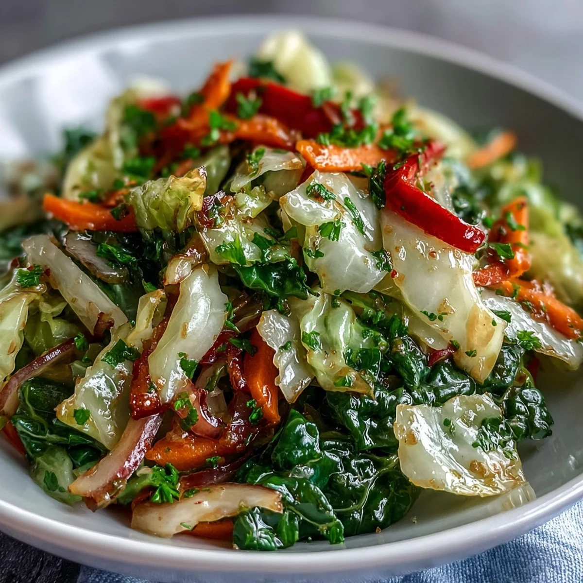 A warm, vibrant cabbage salad tossed with crunchy seeds, fresh parsley, and a tangy apple cider vinaigrette.