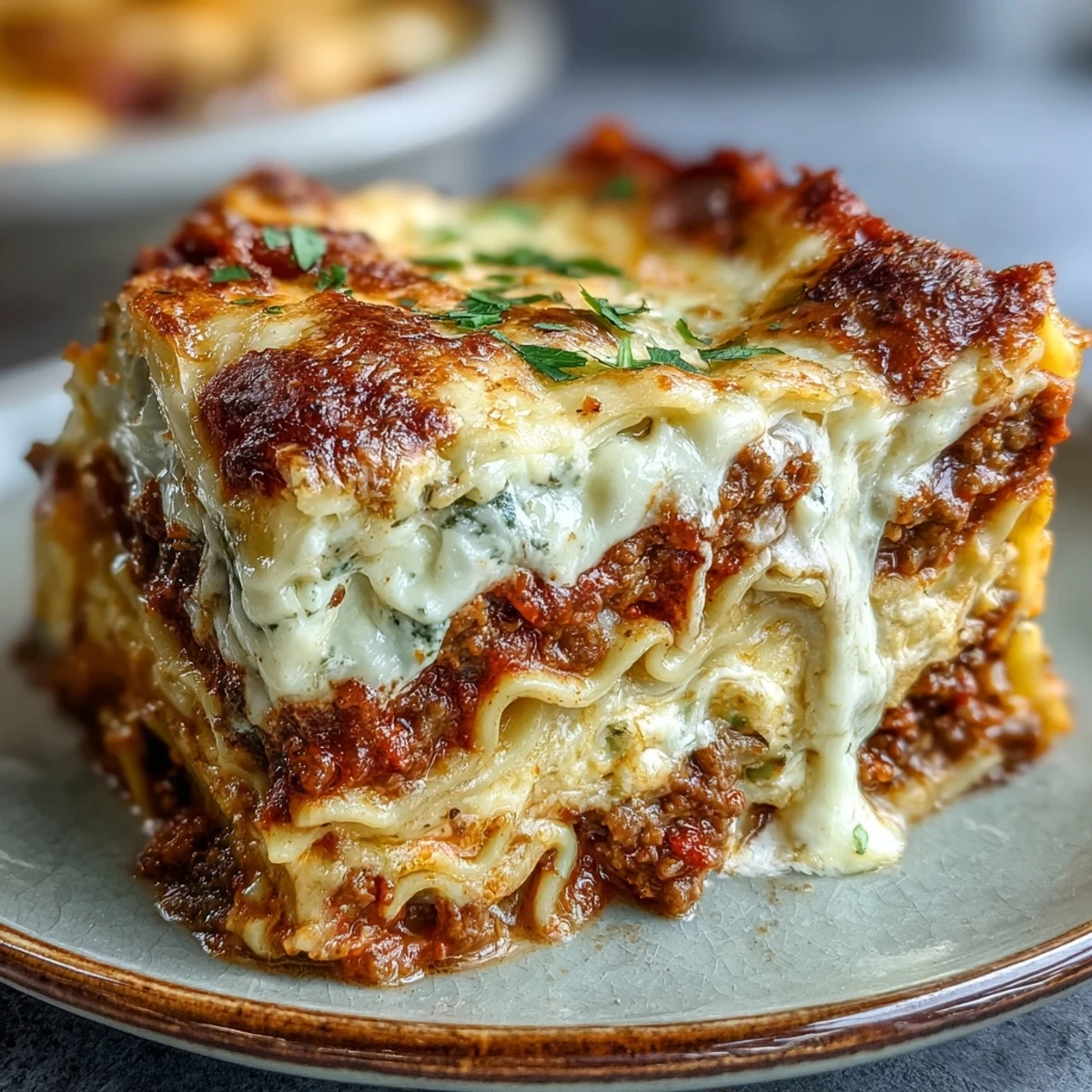 Golden, bubbling Worlds Best Lasagna fresh from the oven, featuring layers of rich meat sauce and melted mozzarella.