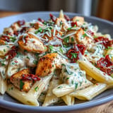 Creamy Marry Me Chicken Pasta, glistening with tender chicken, sun-dried tomatoes, and parmesan.