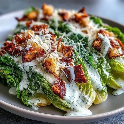 Crispy romaine lettuce tossed with creamy Caesar dressing, crunchy croutons, and juicy grilled chicken in a hearty bowl.  