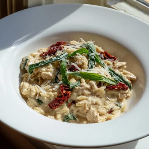 Tender chicken, sun-dried tomatoes, and spinach create a luscious, creamy Tuscan Chicken Orzo, perfect for a cozy, one-pan Italian dinner.