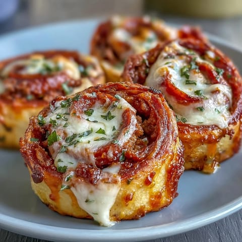 Golden-brown High Protein Pepperoni Pizza Rolls fresh from the oven, bubbling with melted mozzarella and savory pepperoni filling.