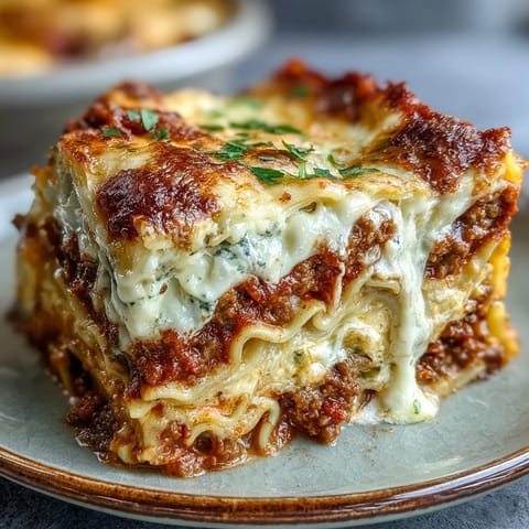 Golden, bubbling Worlds Best Lasagna fresh from the oven, featuring layers of rich meat sauce and melted mozzarella.