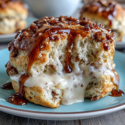 Spring brunch dandelion honey scones with clotted cream on a floral plate, golden and tender with visible honey drizzle.