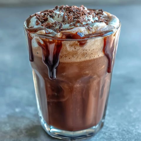 A creamy chocolate cold brew with rich coffee flavor and silky chocolate cream topping, perfect for a refreshing treat.