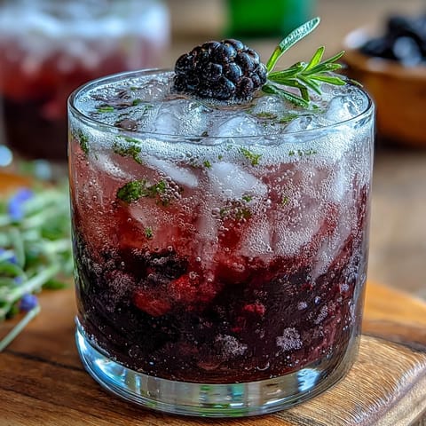 Refreshing Blackberry Lavender Lemonade Fizz with fresh berries and mint garnish.