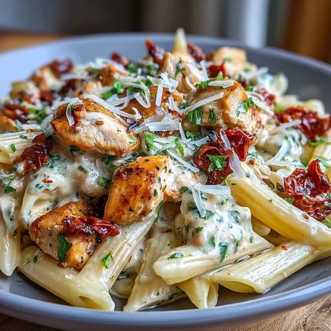 Creamy Marry Me Chicken Pasta, glistening with tender chicken, sun-dried tomatoes, and parmesan.