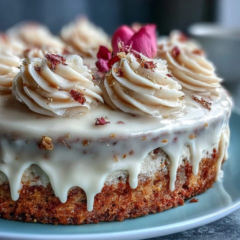 Elegant pink Bridal Shower Rosé Velvet Cake with dazzling shimmering gold drip frosting.