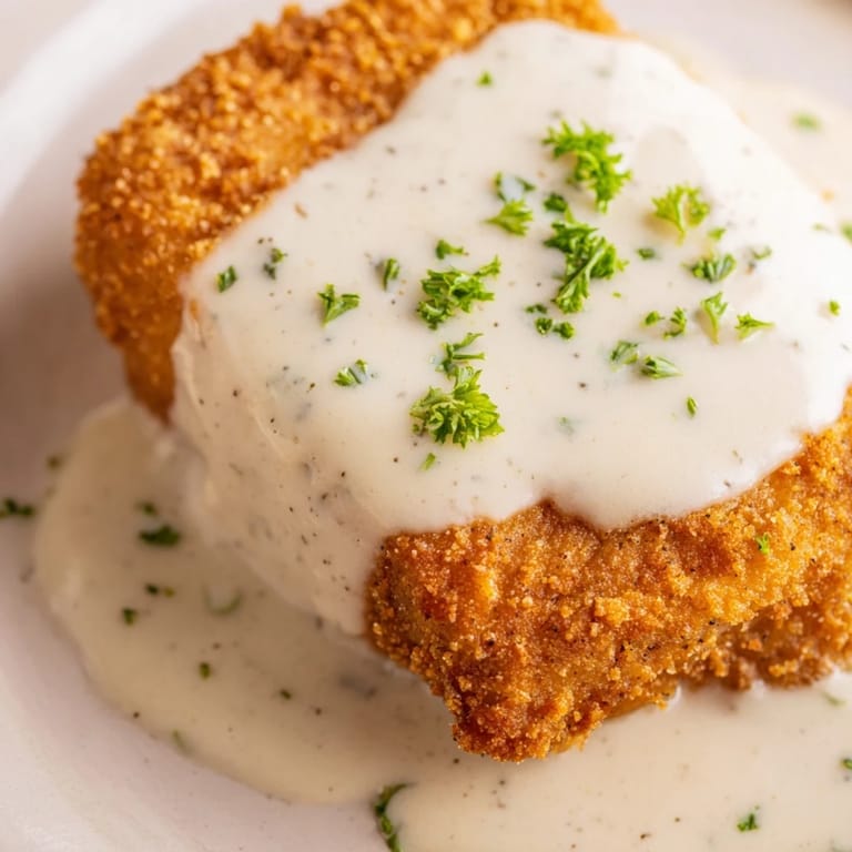 A hearty plate of Chicken Fried Steak, juicy and tender, smothered in rich, flavorful white gravy.