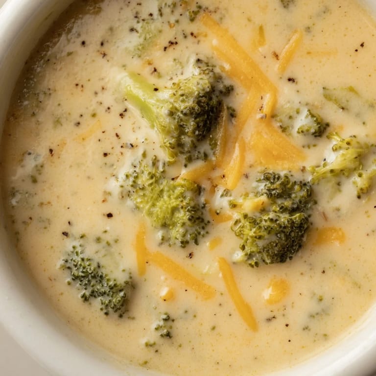 Velvety smooth broccoli cheese soup, a rich vegetarian comfort food made with fresh ingredients.
