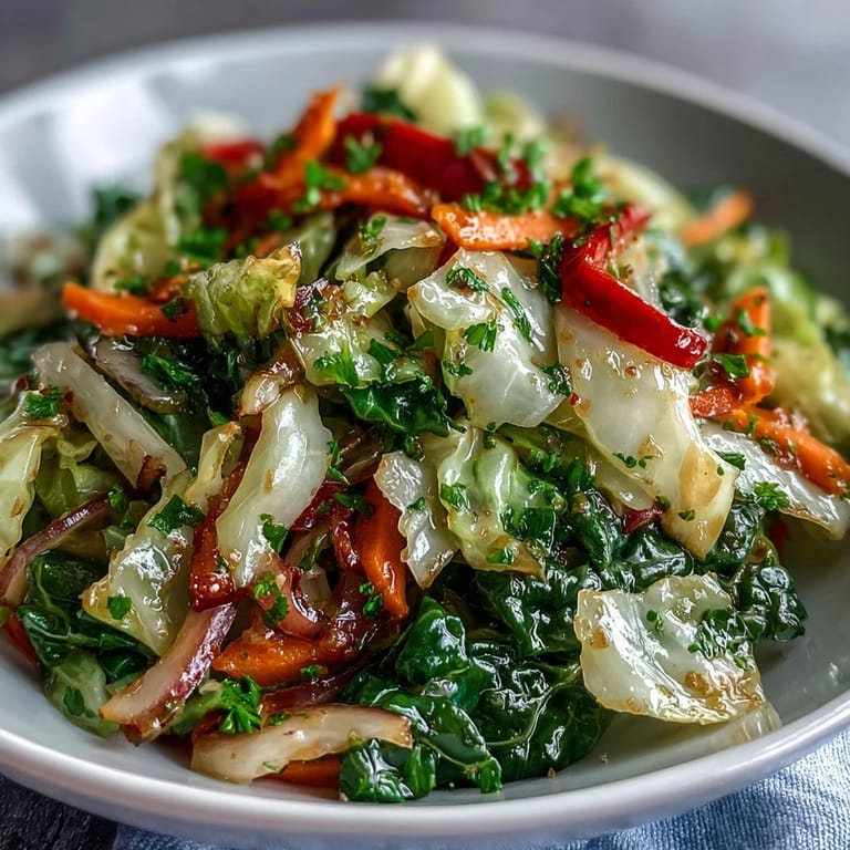 A warm, vibrant cabbage salad tossed with crunchy seeds, fresh parsley, and a tangy apple cider vinaigrette.