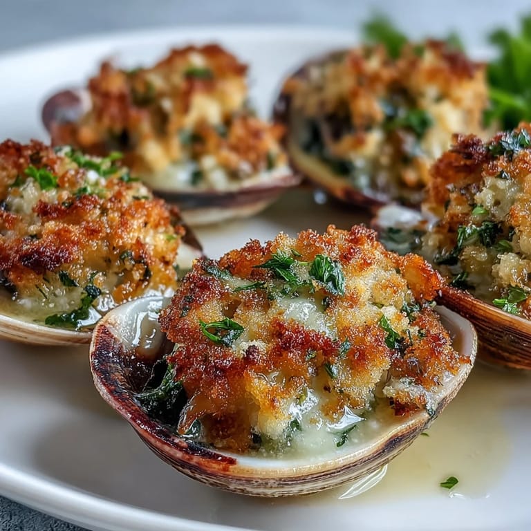 Sizzling Roasted Clams With Lemony Panko from the oven, breadcrumbs crisp and aromatic on tender clam meat.
