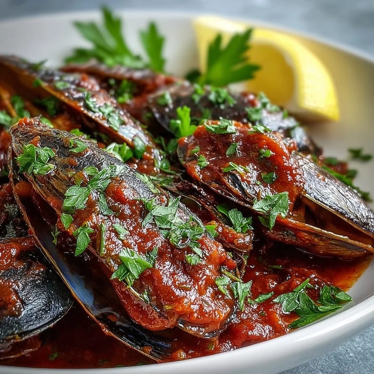 Delicious Smoky Mussels Pomodoro dish enjoyed with crusty sourdough bread for dipping in sauce.