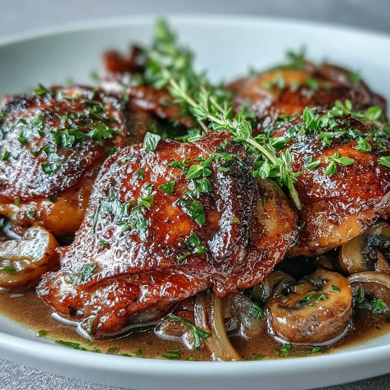 Served Coq au Vin Rosé garnished with parsley alongside buttered potatoes and crusty bread for a rustic dinner.