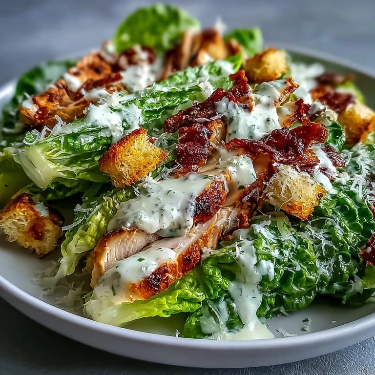 A vibrant Romaine Caesar Bowl packed with fresh greens, savory Parmesan, and homemade croutons for the ultimate salad experience.  