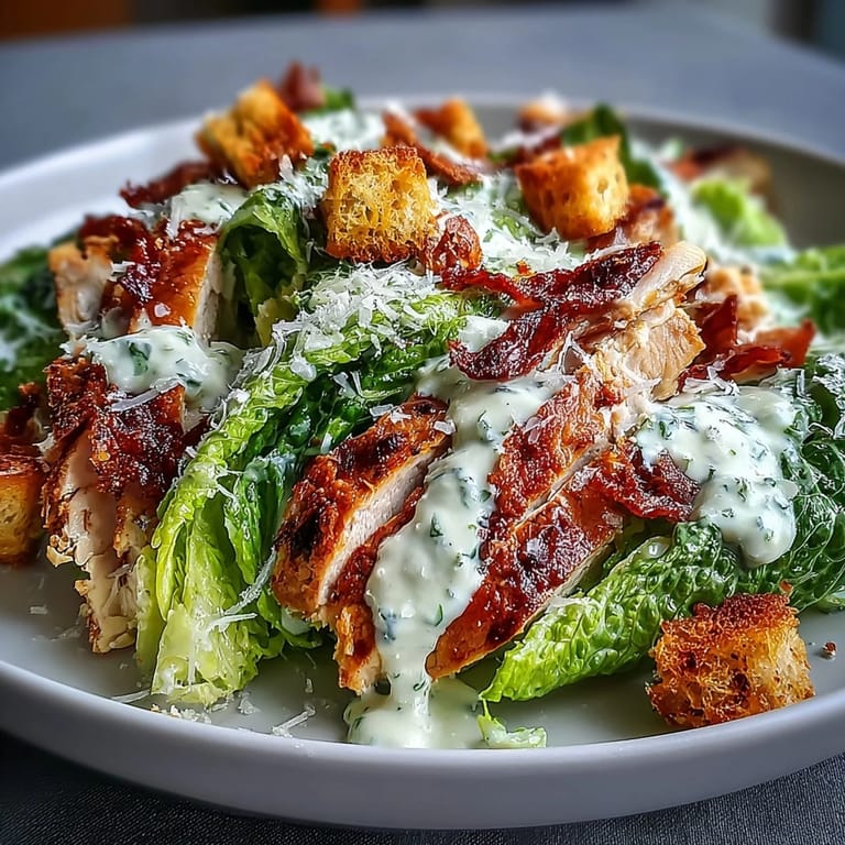 Hearty Romaine Caesar Bowl featuring crisp lettuce, rich Caesar dressing, golden croutons, and your choice of protein for a satisfying meal.