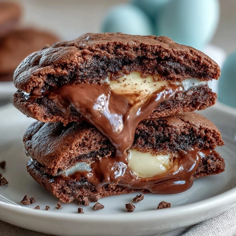 Chewy chocolate chip cookies hide a surprise Cadbury Creme Egg center, oozing with sweet fondant when bitten.