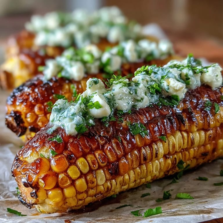Tender corn grilled in foil, infused with herb butter and garlic, creating a flavorful summer side dish.