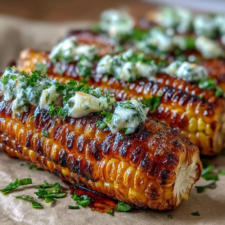 Sweet corn wrapped in foil with herb butter, grilled to perfection for a smoky, buttery BBQ treat.