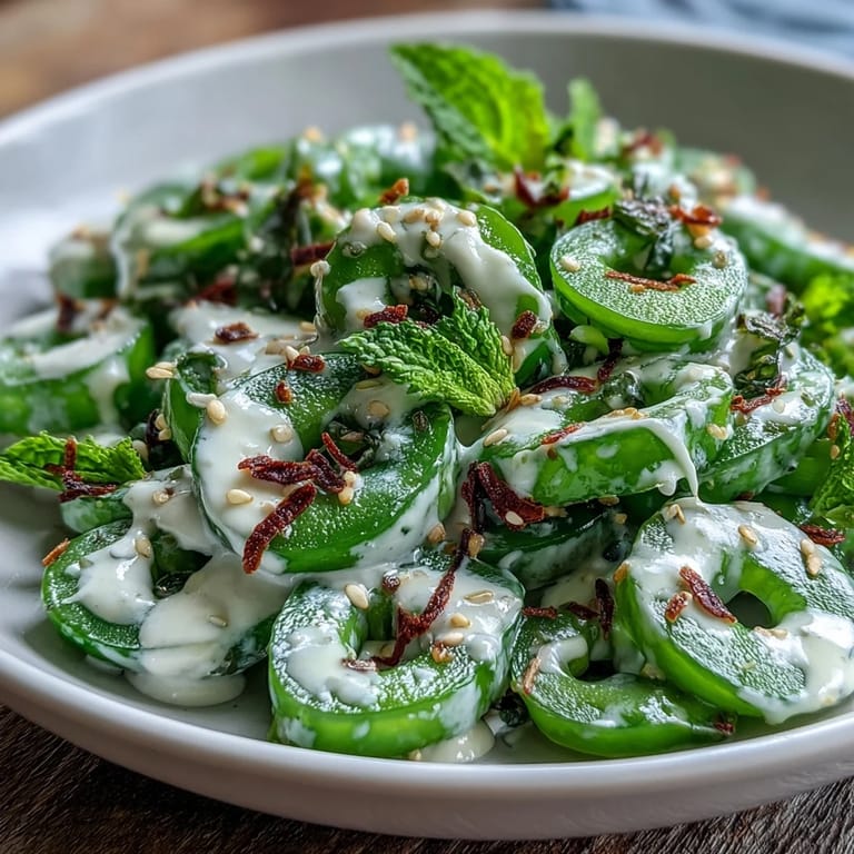 Bright, crunchy snap pea radish salad topped with toasted sesame seeds.