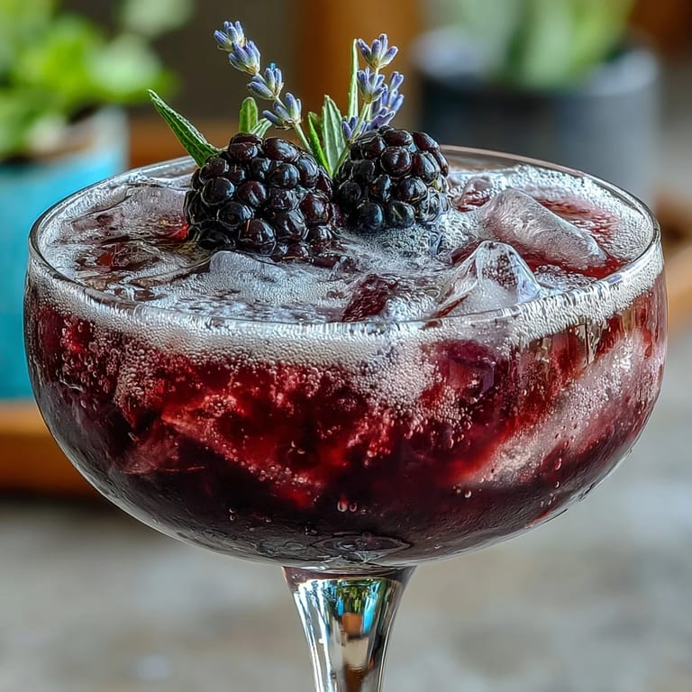 Vibrant Blackberry Lavender Lemonade Fizz, a sparkling summer drink ready to serve.