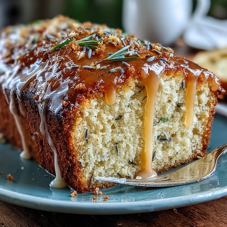 Aromatic Lemon Lavender Loaf Cake, baked to perfection, topped with creamy glaze.