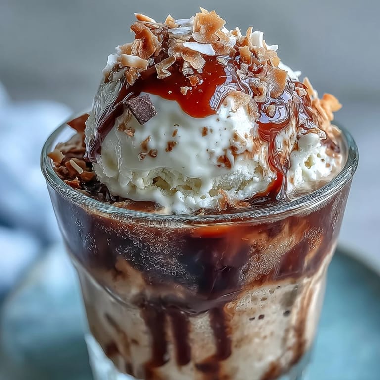 Refreshing summer Coconut Cold Brew Float with melting ice cream swirls.