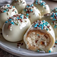 Creamy peanut butter Easter eggs coated in smooth white chocolate and topped with bright sprinkles—festive treats perfect for spring celebrations.
