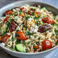 Vibrant Summer Orzo Salad with Feta and Lemon, bursting with fresh taste.